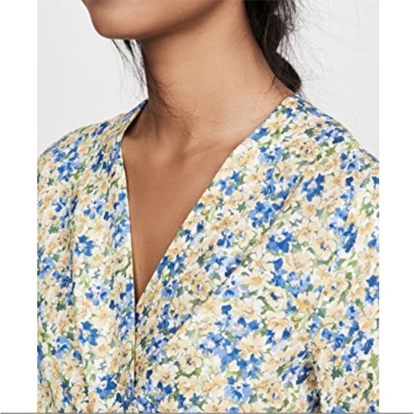 A.P.C. APC Mathilda Floral Midi Dress Dab Jaune Clair Blue Yellow Faux Wrap US 6 - Picture 3 of 16